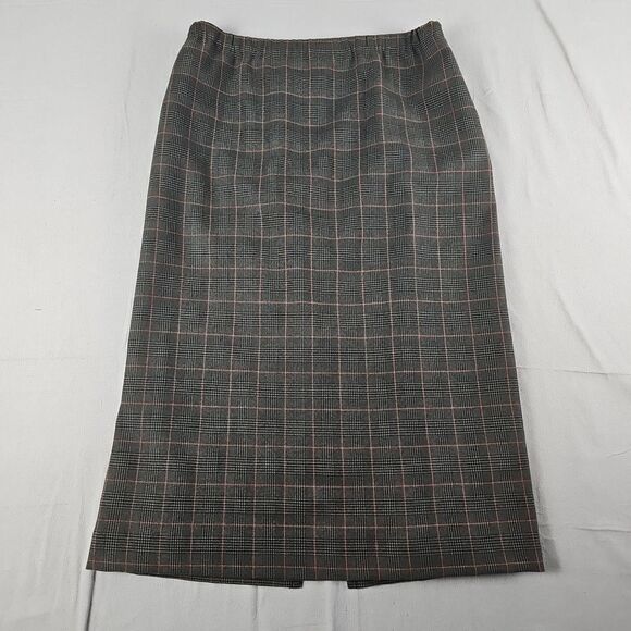 Orvis‎ Skirt Womens Medium Houndstooth Plaid Lined Midi Pockets Career Academia - Picture 1 of 6
